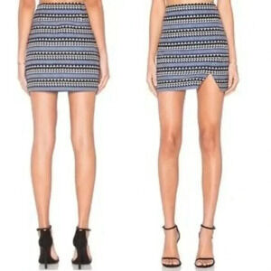 BCBG Blue & White Printed Knit Side Slit Mini Skirt 6